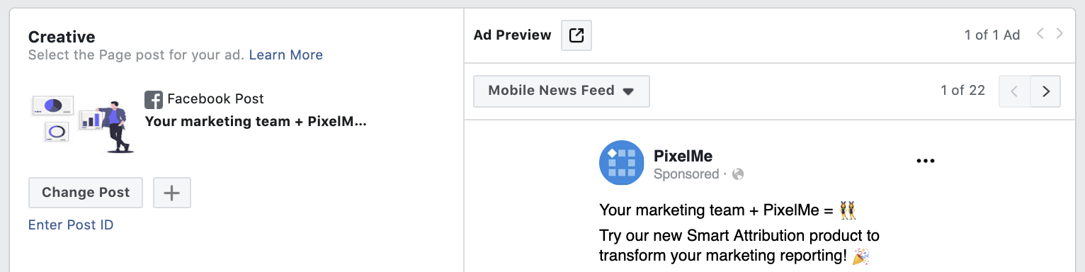 Facebook Ad - Change Post
