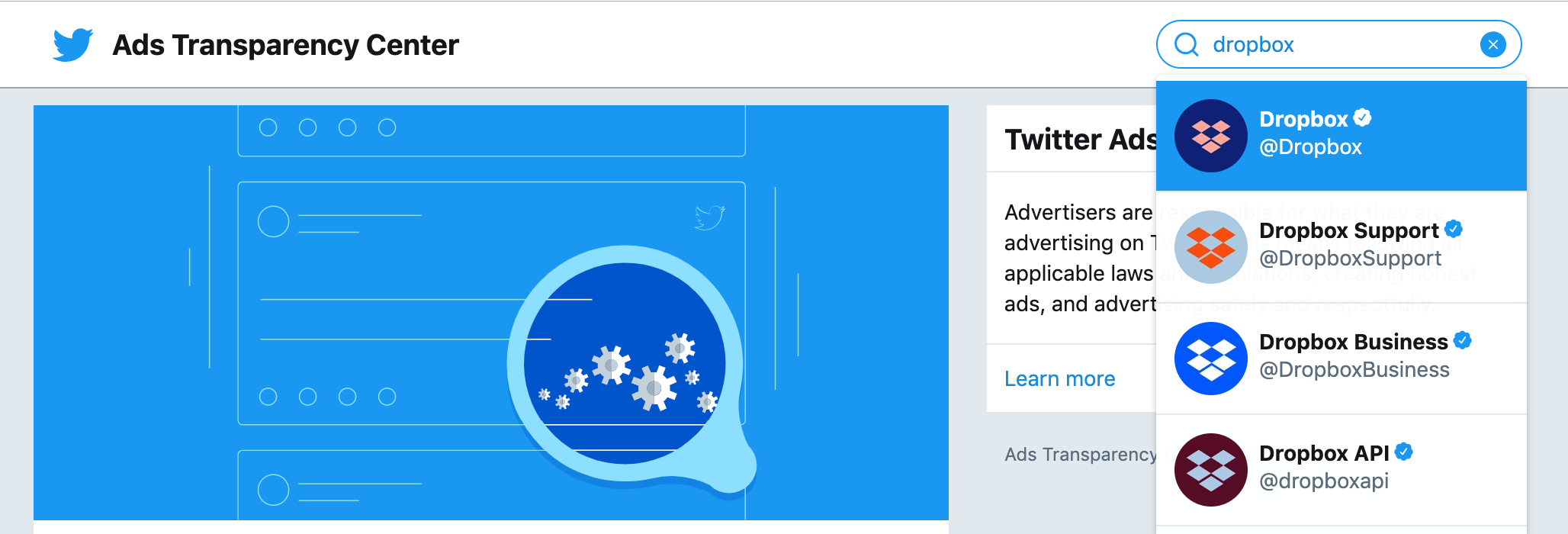 Twitter Ads Transparency Center search
