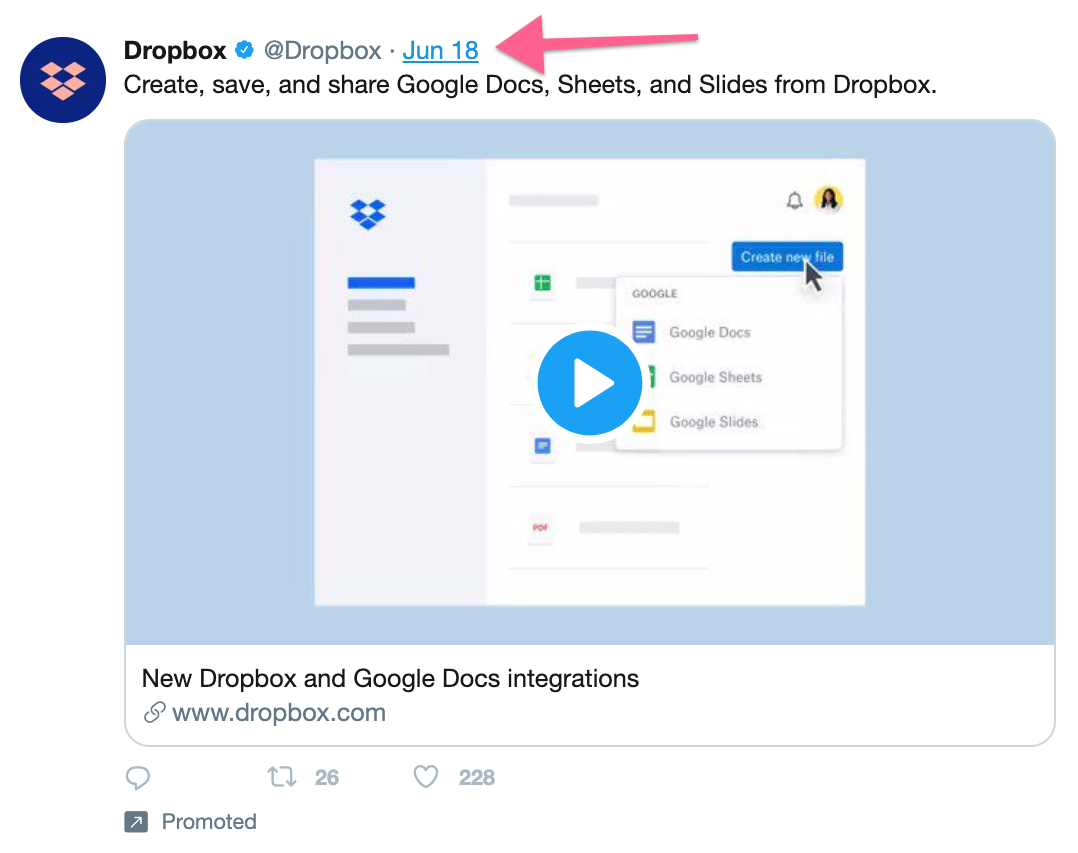 Dropbox Twitter Ad date stamp