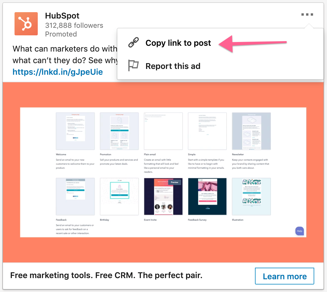 HubSpot copy link to post