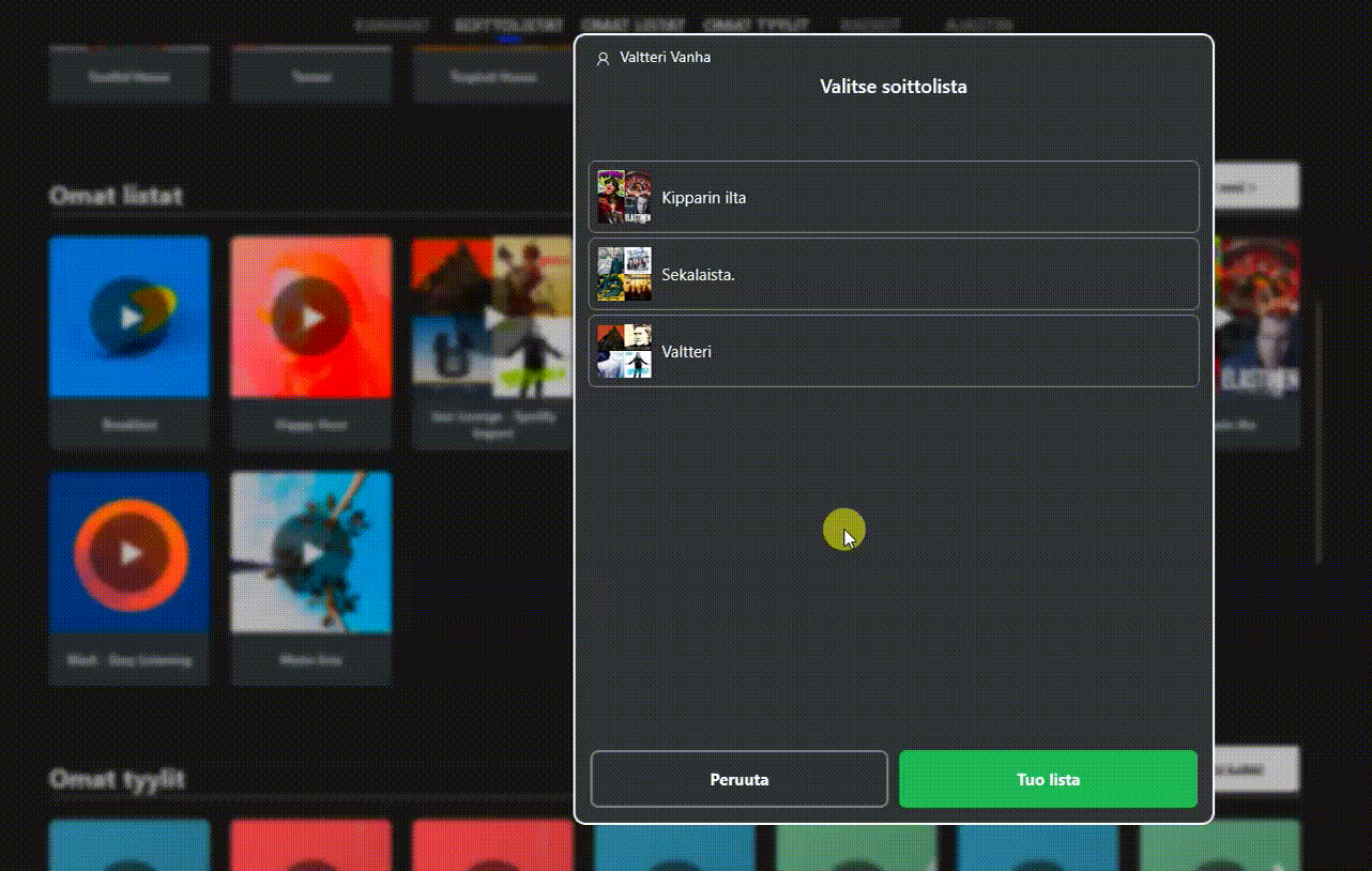 Spotify-soittolistan valinta Feelmentiin