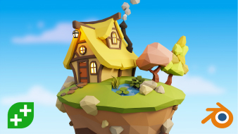 A video thumbnail showing a low poly cottage next to cartoony mushrooms