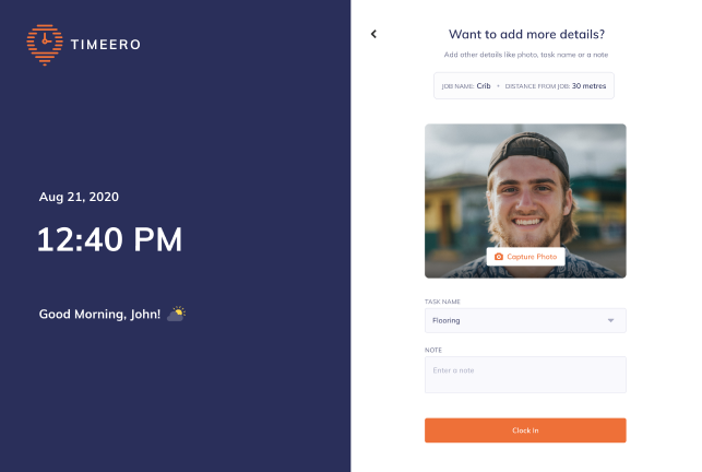 Timeero’s face recognition feature