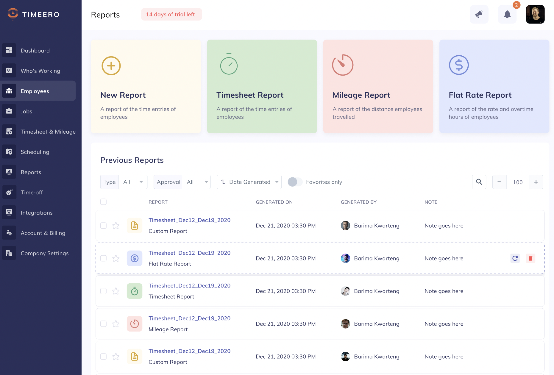 Timeero mileage tracker report