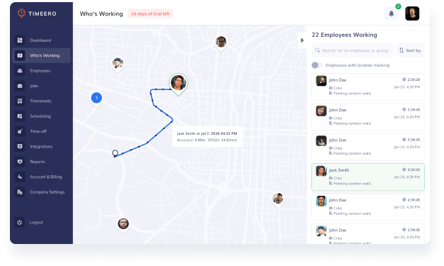 Timeero’s Who’s Working tab