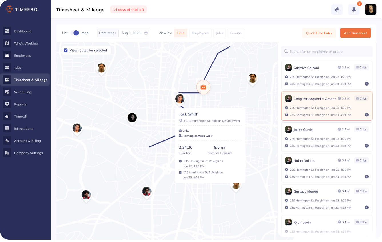 mileage, speed and time tracking with Timeero