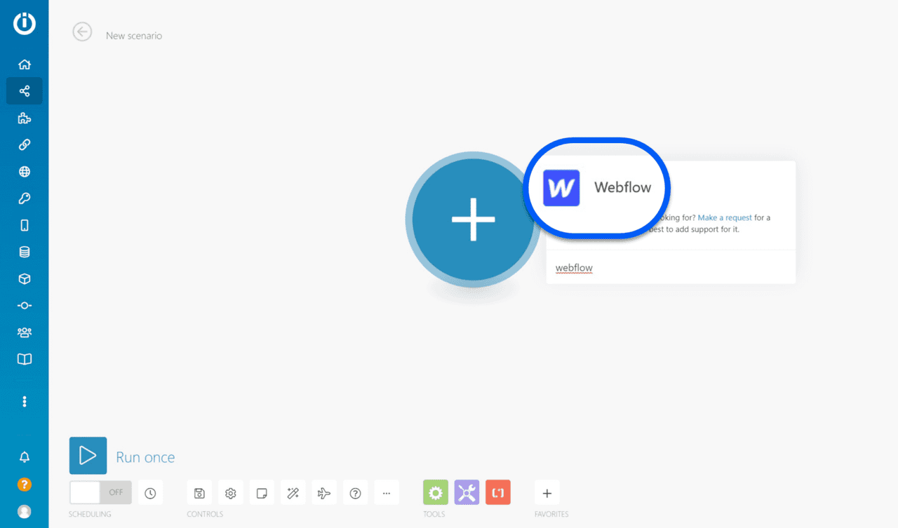 Module webflow sur le tableau de board Integromat