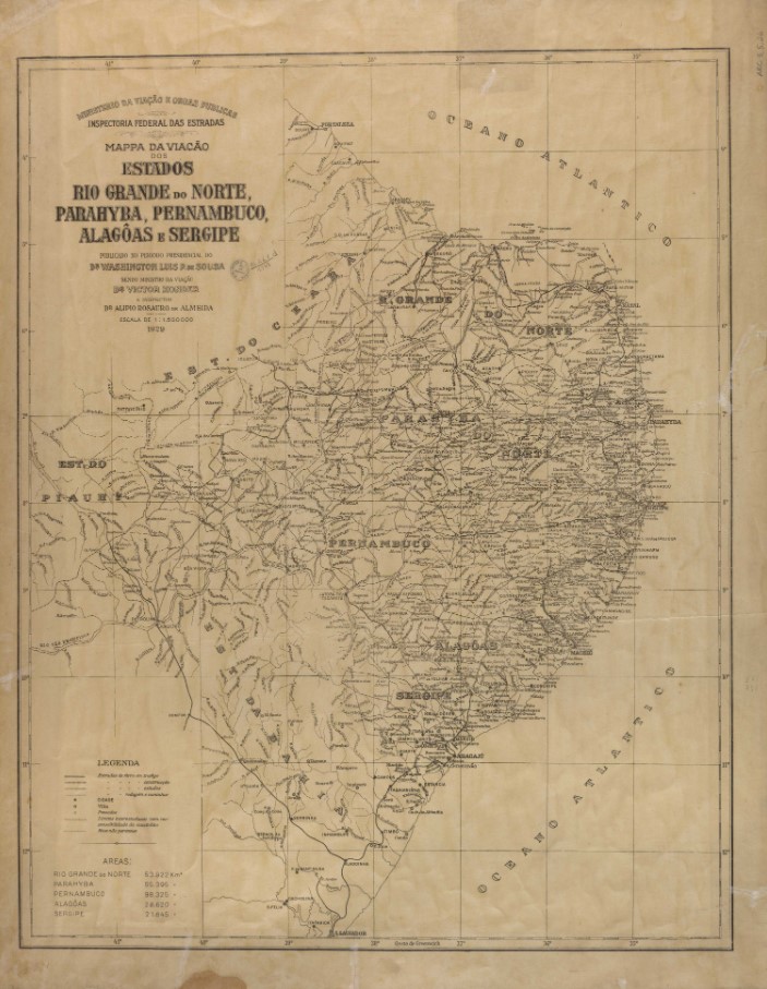 Mappa da viação dos estados do Rio Grande do Norte, Parahyba, Pernambuco, Alagoas e Sergipe