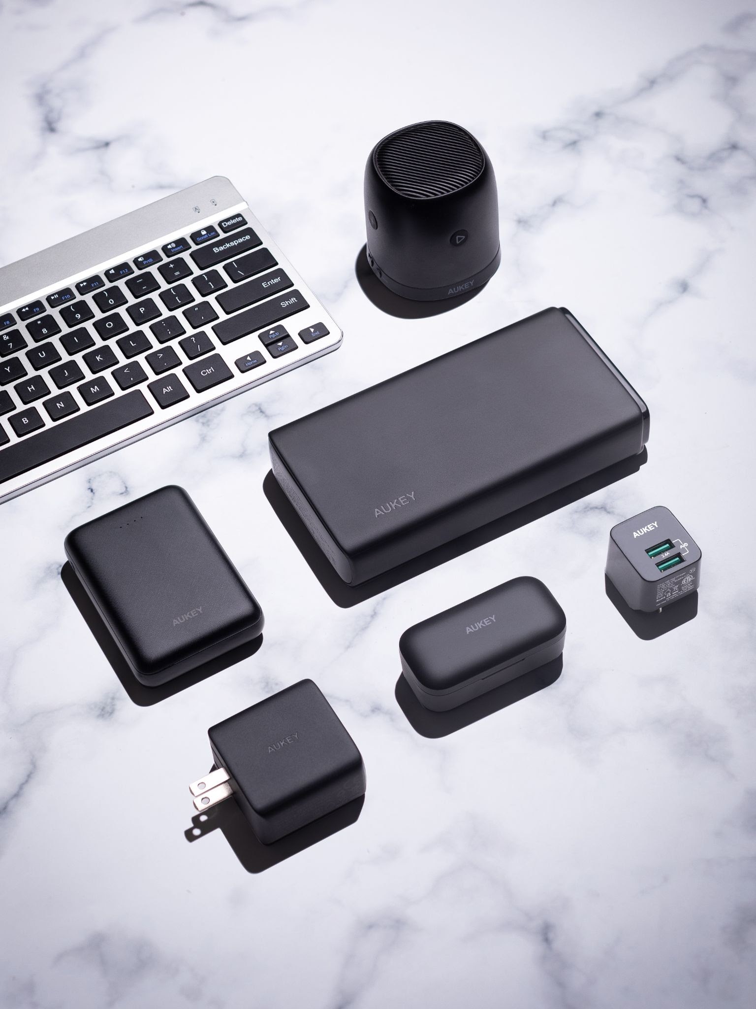 computer essentials on a table