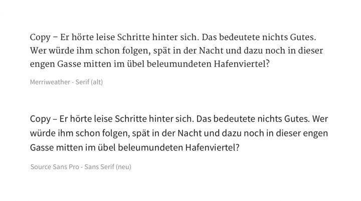 Schriftbild Vergleich Source Sans Pro und Merriweather