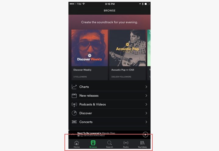 Neue IOS Spotify App Navigation