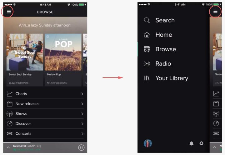 Alte IOS Spotify App Navigation