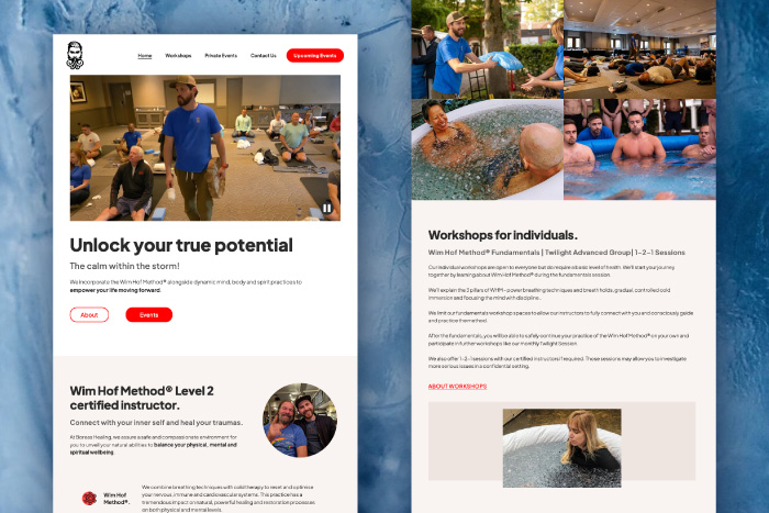 a mock-up of Webflow website designed and developed by akW dezign for a breath coach in Northampton