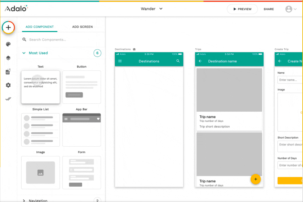 screenshot of Adalo, a No Code tool