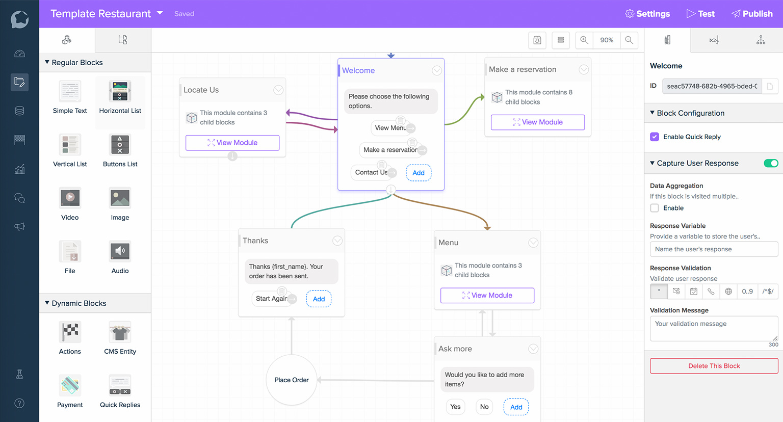 A sample chatbot flow made with BotStar, a No Code tool for making chatbots.