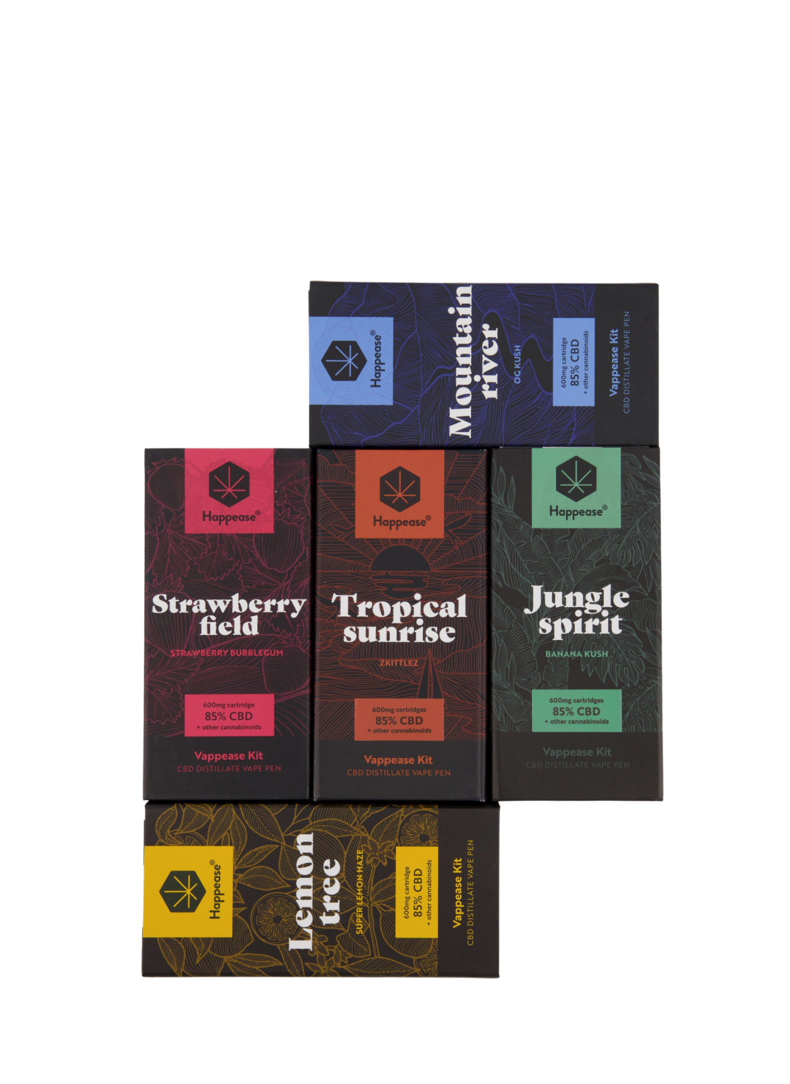 Using only the top-quality hemp from Switzerland, Happease is one of the leading CBD vaping companies on the European market today. The extraction takes place in the Czech Republic using only the finest hemp-derived terpenes to enhance the effects and taste. Happease uses CCell hardware, the reference on the market for high-quality oil vaping supplies widely used in the US. The buttonless battery heats the cartridge at the perfect temperature every time. The glass cartridge with a black ceramic tip matches the streamlined elegance of the battery.
Check out Key Features below for details on each flavor.
CBD products are not medicine and cannot diagnose, treat or cure diseases. Always consult your own doctor before starting a new dietary program.