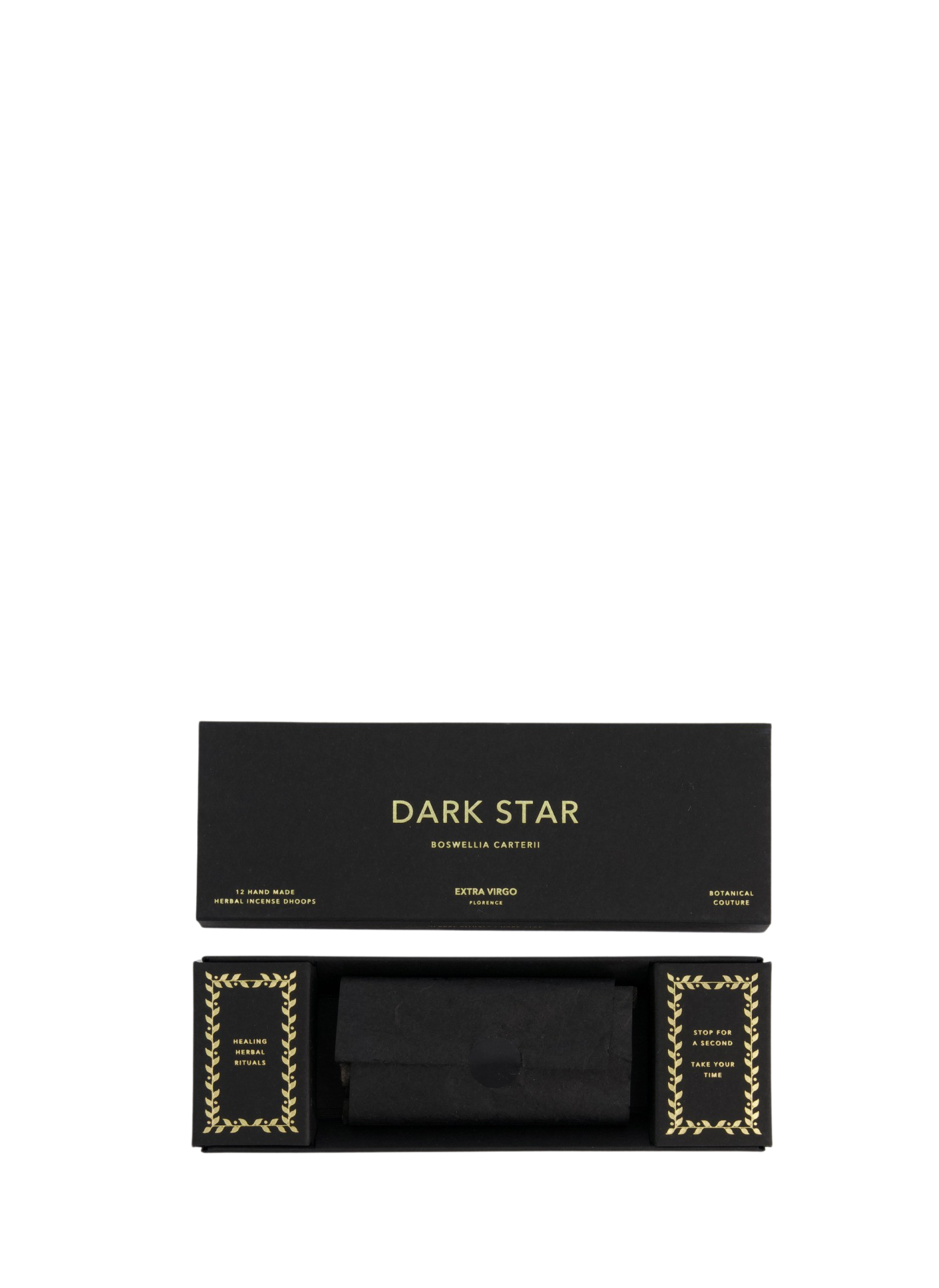 Coming from the desert highlands of Ethiopia, Boswelia carterii has been used for sacred burning rituals since the dawn of man. Used as medicine both internally and externally for its therapeutic properties, feel the calming and elevating strength as the Extra Virgo Dark Star Dhoop fills your space. Made from top-quality golden resin, the aromatic notes contrast between bright and dark narcotic sensations.