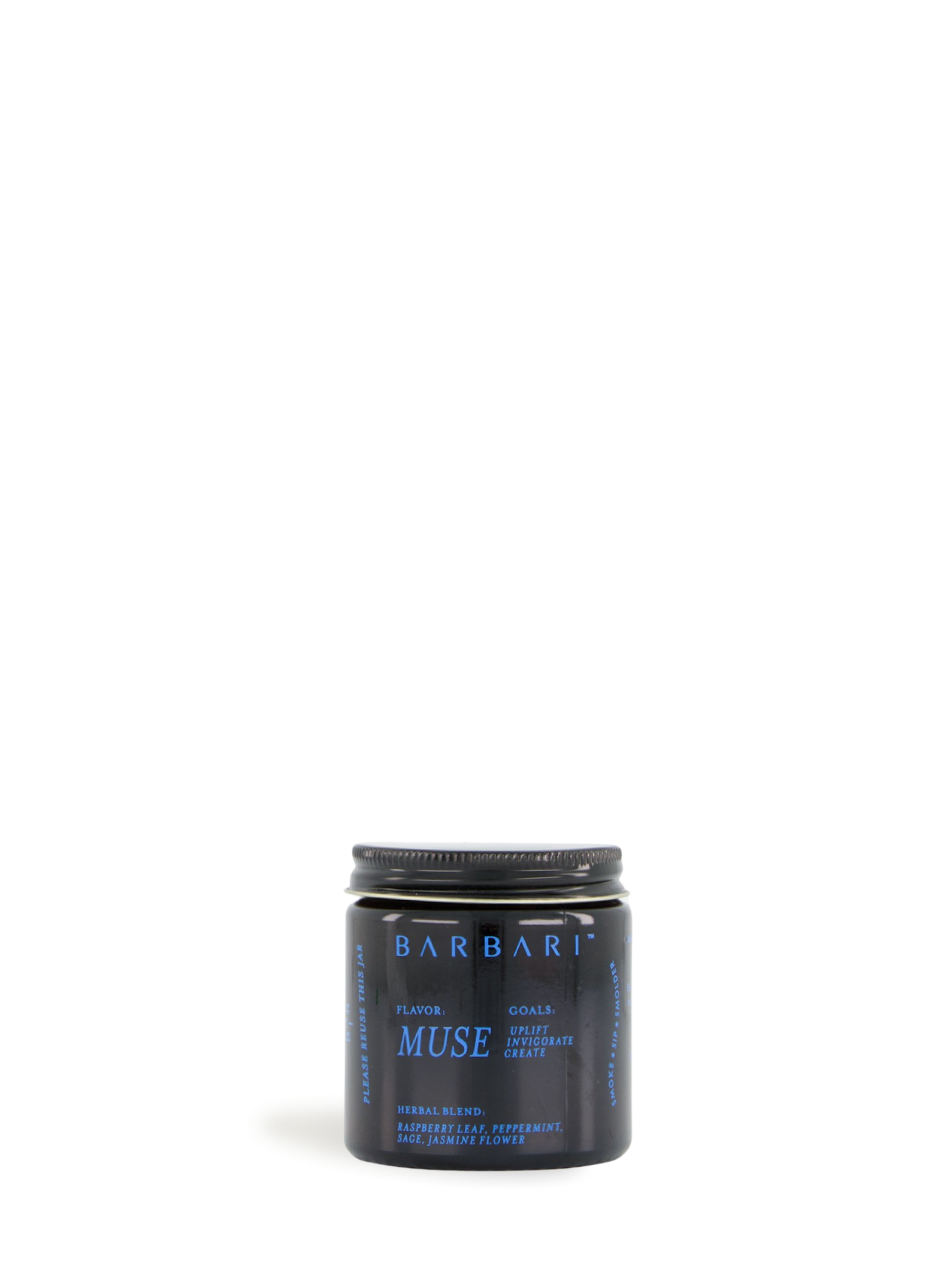 Open your mind and creative spirit. Muse by Barbari is a fresh blend made from 100% organic, food-grade herbs locally sourced in Portland, Oregon. The refreshing blend of peppermint, raspberry leaf and jasmine florets will bring lightness when you need the creative spark.