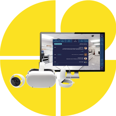 laptop with VR set with yellow background