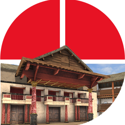 old house with red background