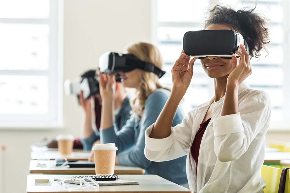 Doctors wearing VR headsets outside