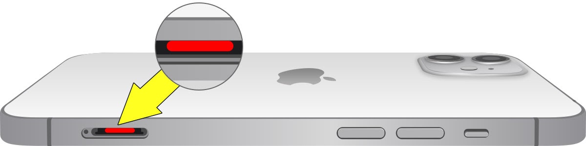 Graphic showing where the Liquid Contact Indicator is on the iPhone 12