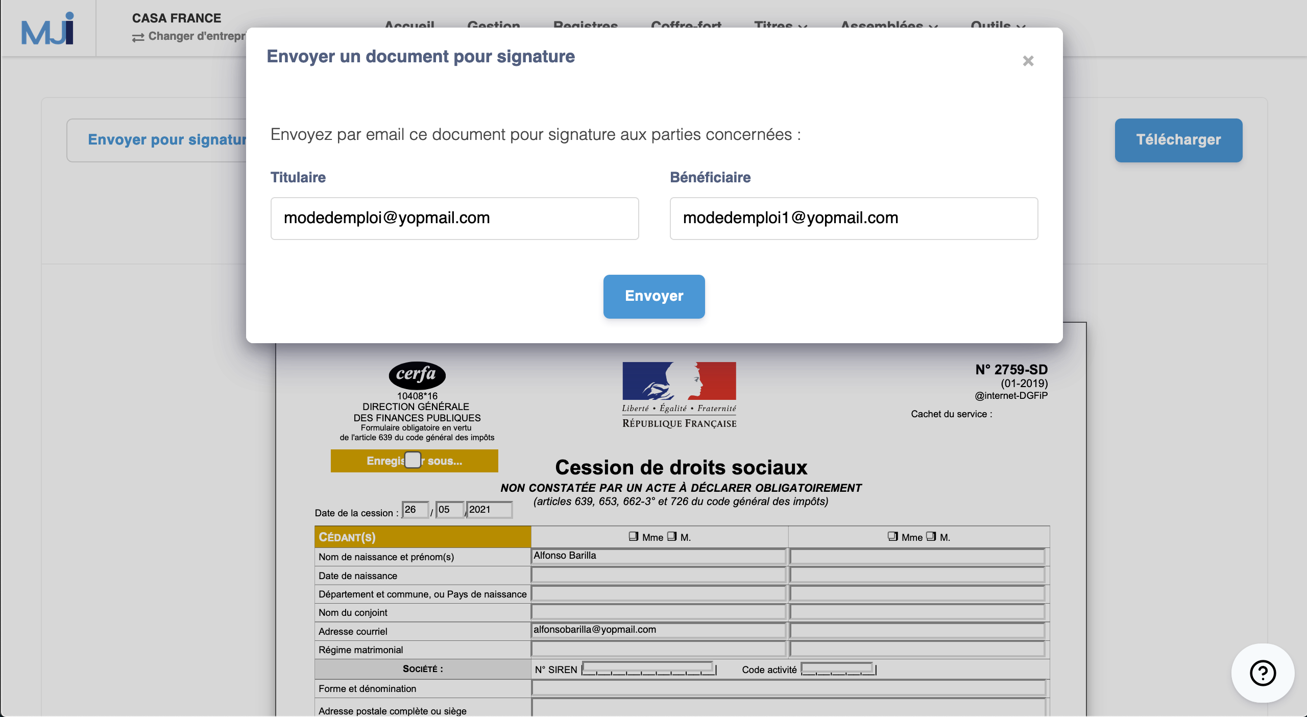 Illustration guide d’utilisation solution MonJuridique.infogreffe