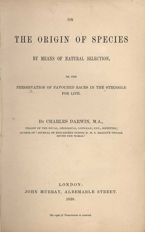 El origen de las especies de Charles Darwin (1859)