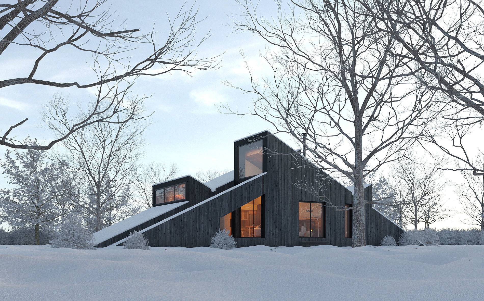 Winter Cabin House Exterior