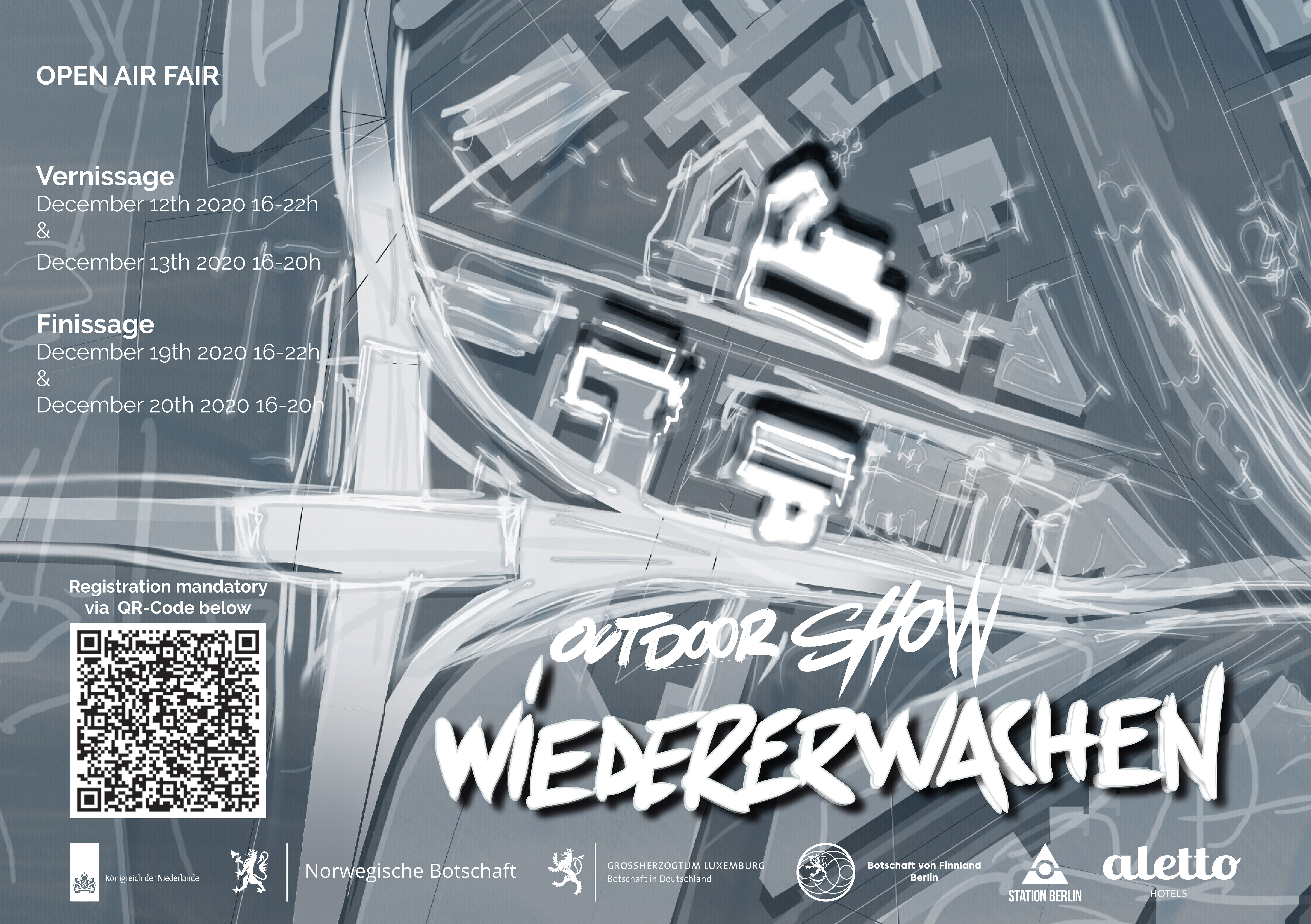 Wiedererwachen, Exhibition flyer, group show curated by artist Semra Sevin, open air art fair, location: Station Berlin, Gleisdreieck, 2020