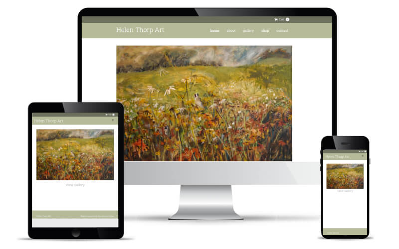 Helen Thorp's website shown in Desktop, Tablet and Mobile views.