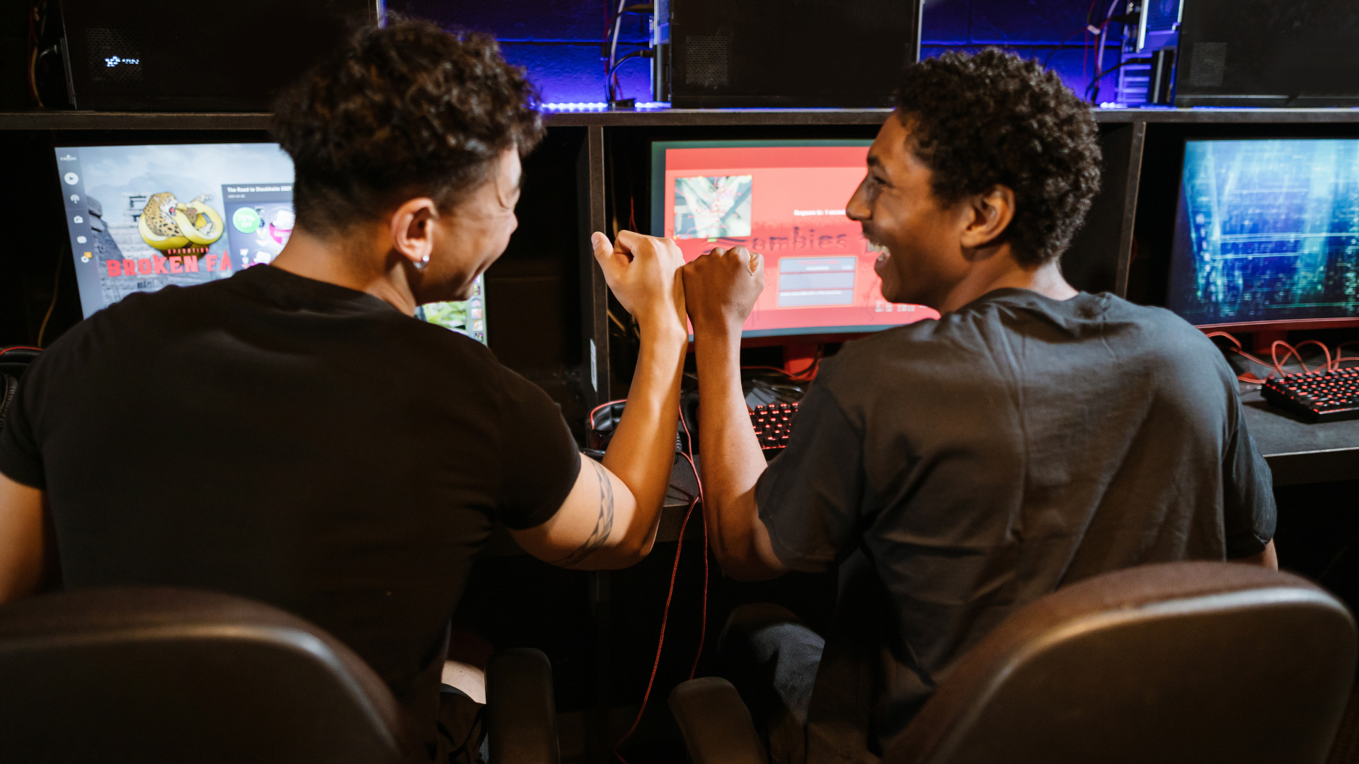 two gamers playing online games