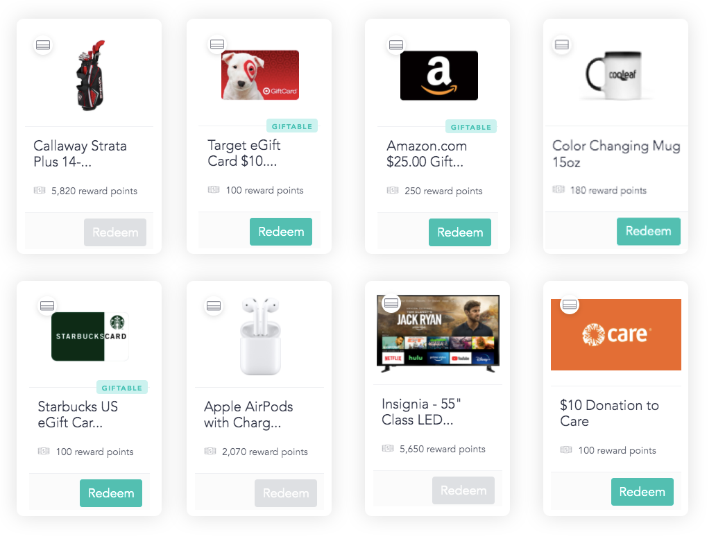 Gift cards on the Cooleaf platform to inspire employees with spot incentives or gift cards