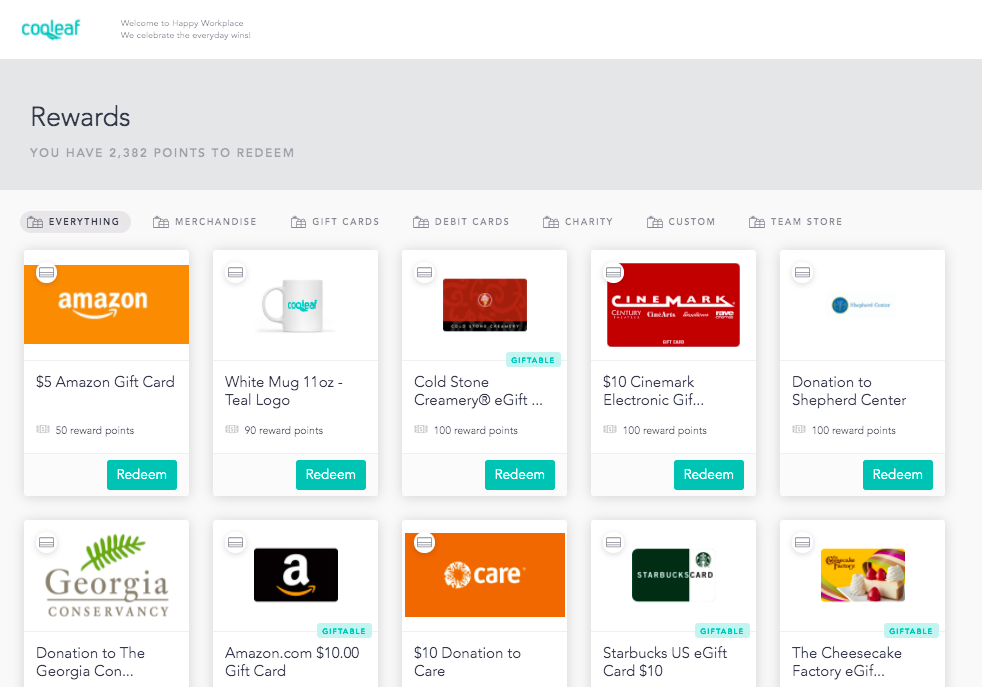 Rewarding excellent performance with digital gift cards on the Cooleaf platform