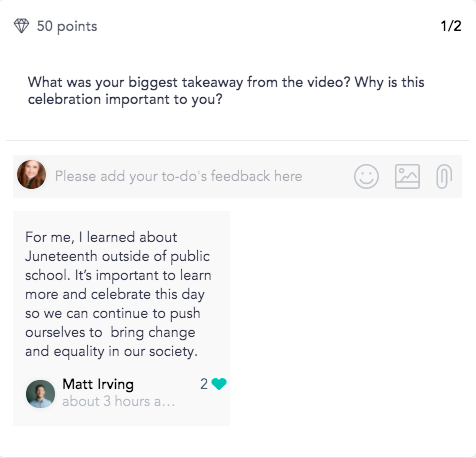 DEI activity and discussion example on Cooleaf employee engagement platform.