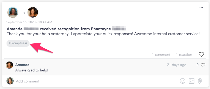 Recognize colleagues for demonstrating core values