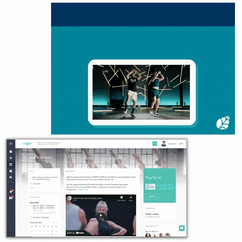 Cooleaf's employee app helps you organize strategy layers like health and wellness and more.