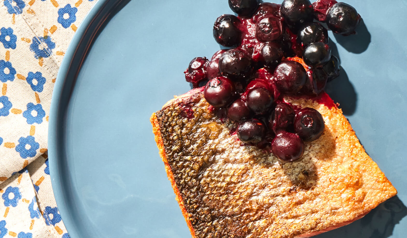 Crispy Seared Salmon with BlueberryThyme Compote