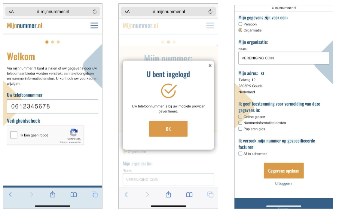 Sitio web mijnnummer.nl (Mi número)