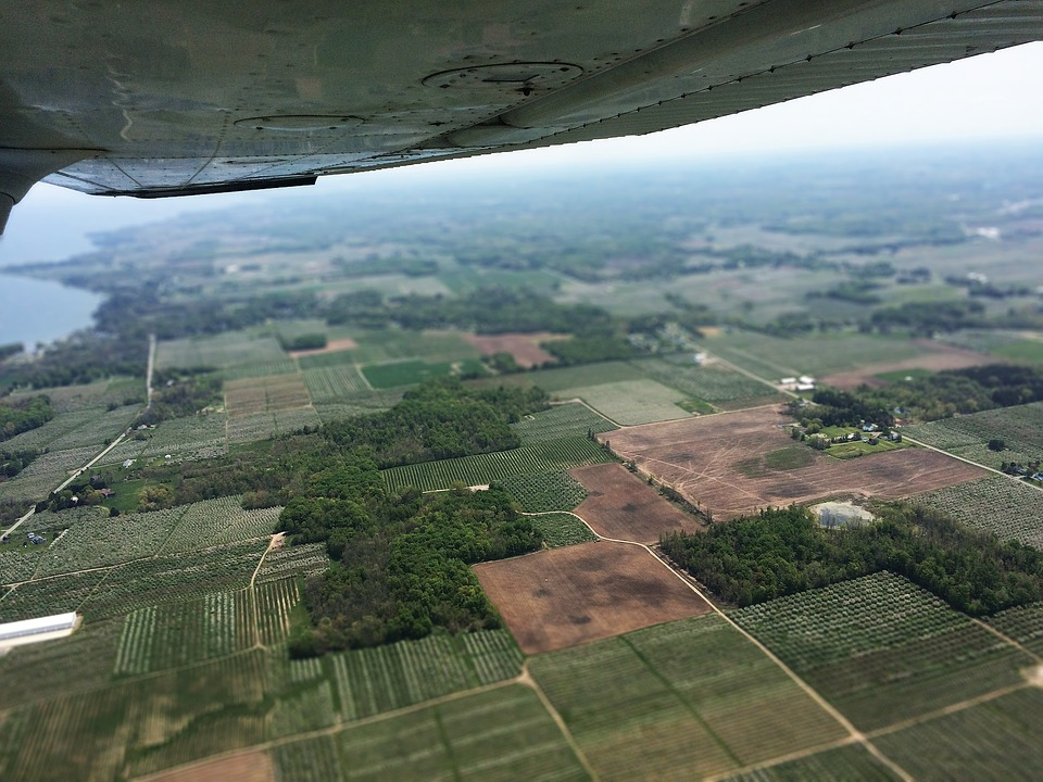 Aerial view of farmland.