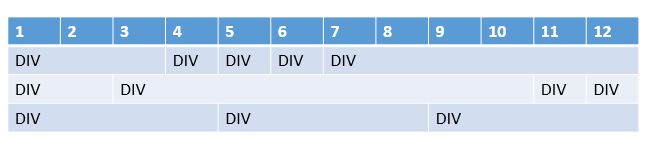 3 rows, different divs per row