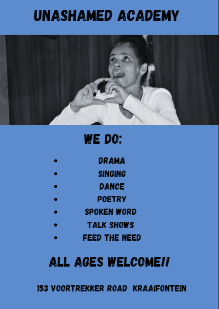 a poster of all the things Unashamed Academy does