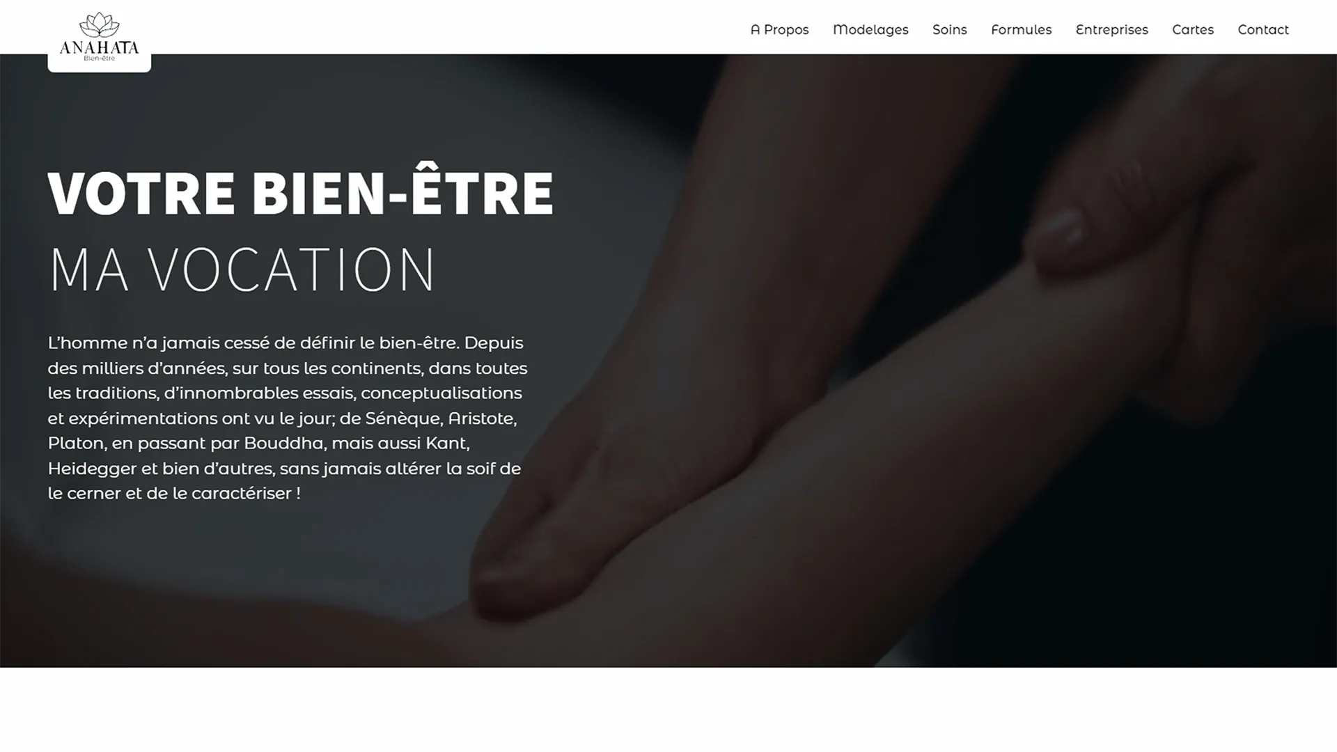 Screenshot du haut du site web d'Anahata Bien-être