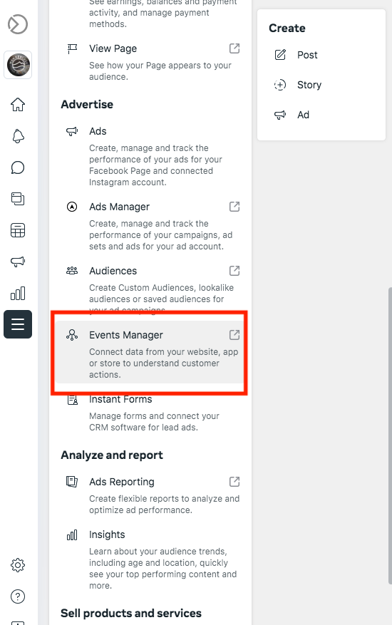 Facebook Business manager - events manager