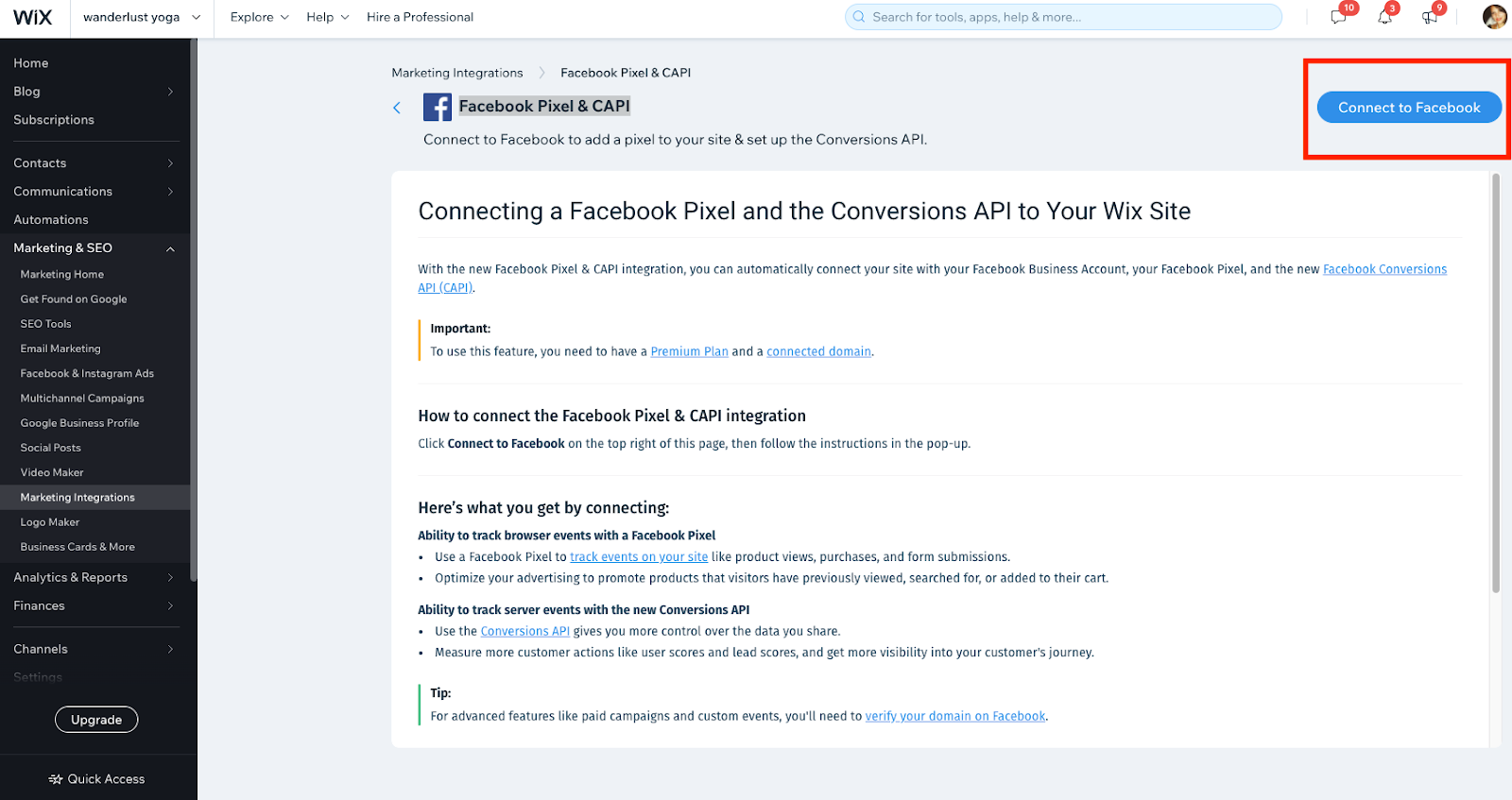 Find Connect to Facebook