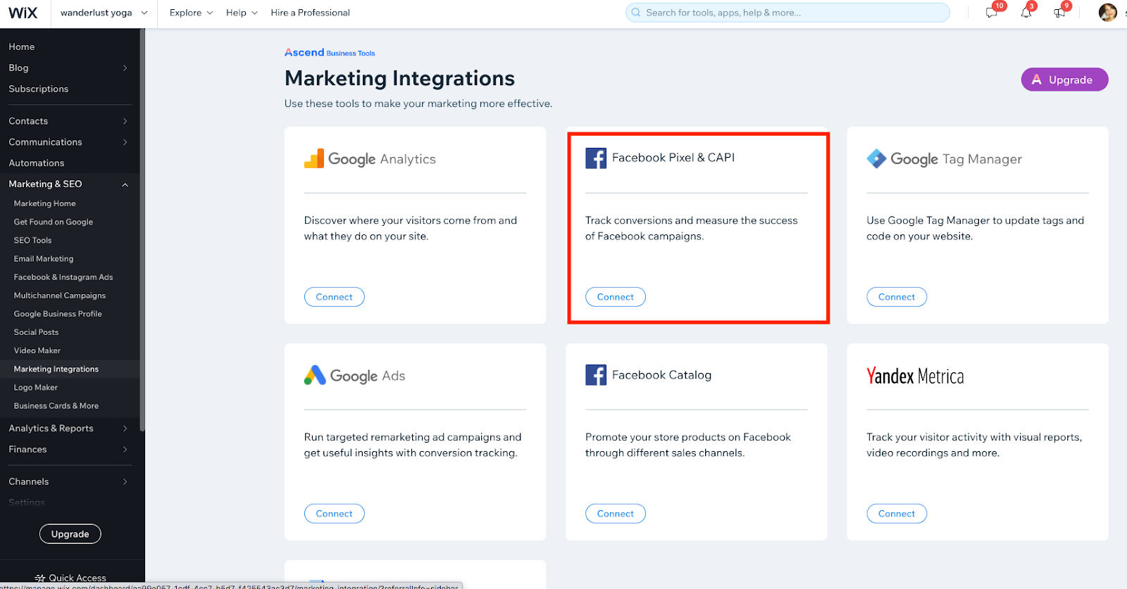 Wix - Find Facebook Pixel Integration