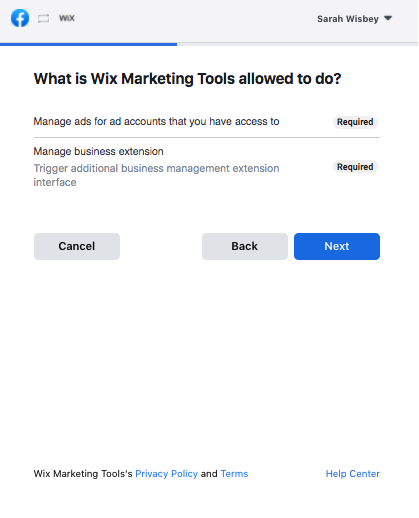 Choose what Wix is allowed, select Next