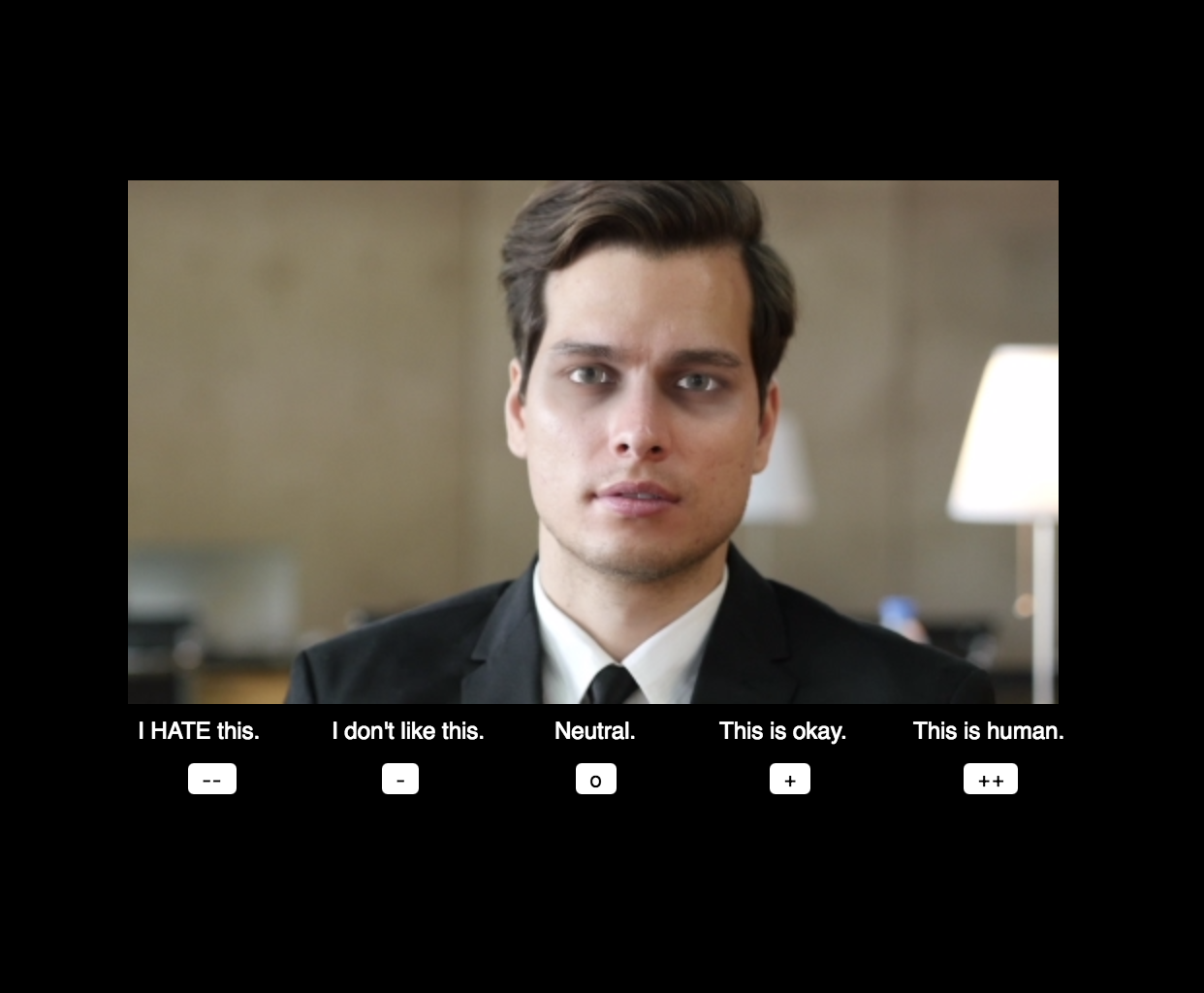 Image of a man looking at the camera. Below the image are five buttons that can be clicked to rate the image.