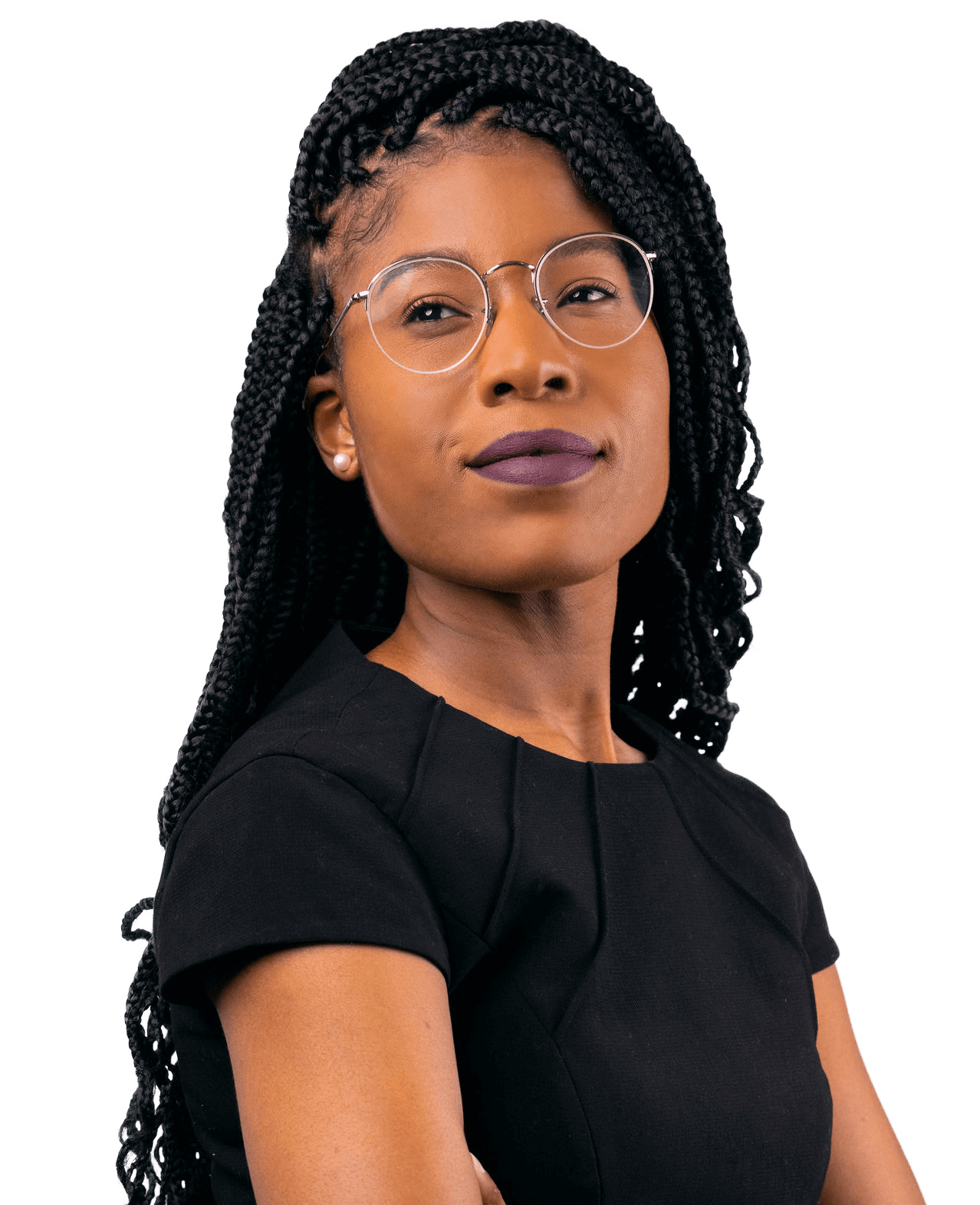 Jessica with hopeful gaze, and rays in the background