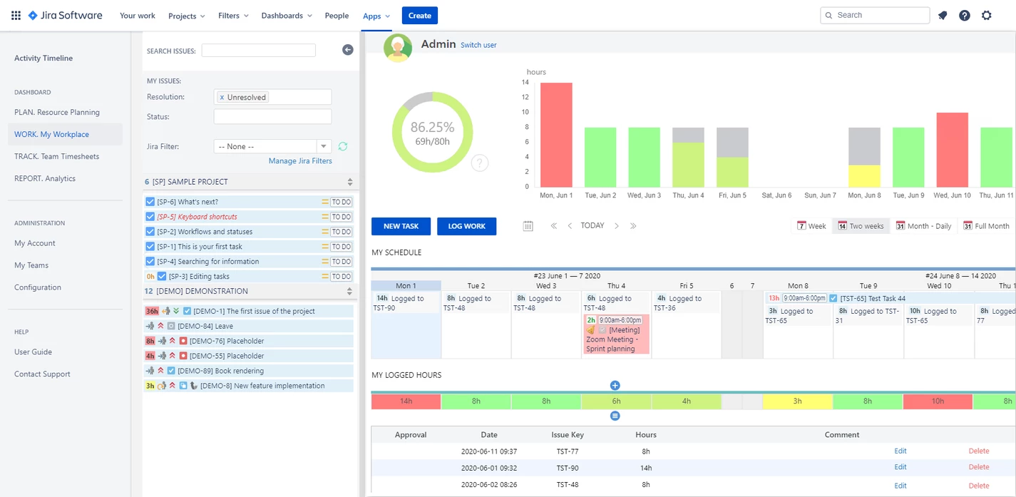 Resource planning in Jira: Personal Workspace